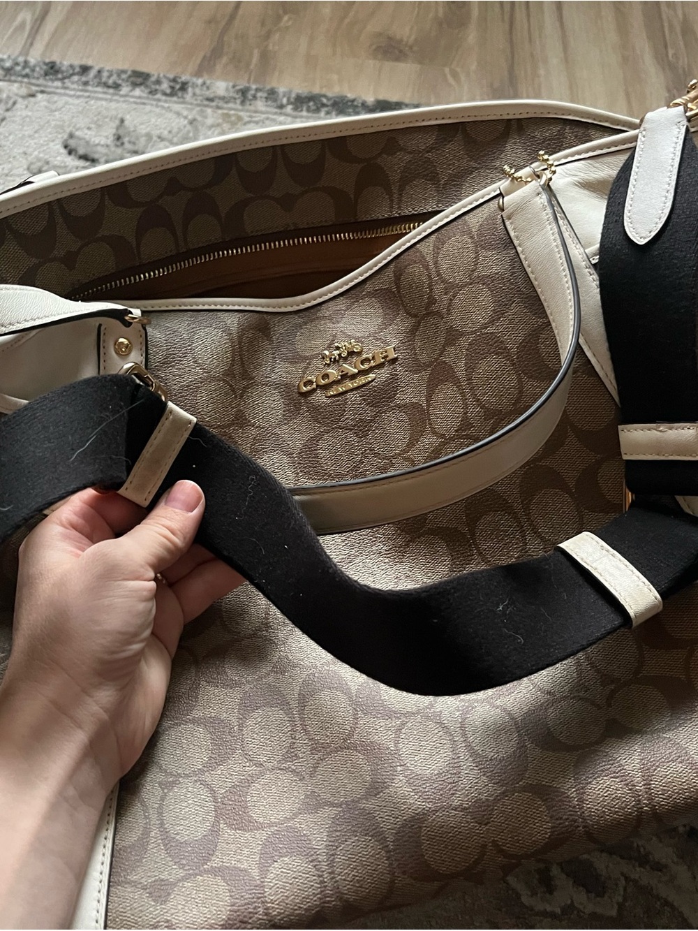 Coach Signature Canvas Tote in Brown with Cream Trim - Picture 5 of 16